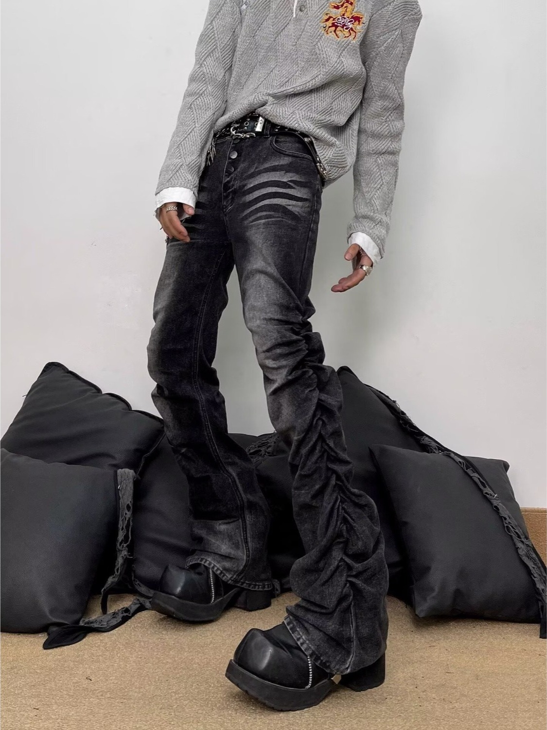 جينز رجالي أسود رمادي مغسول بق - مراجعة Streetwear Brand Denim وسعره
